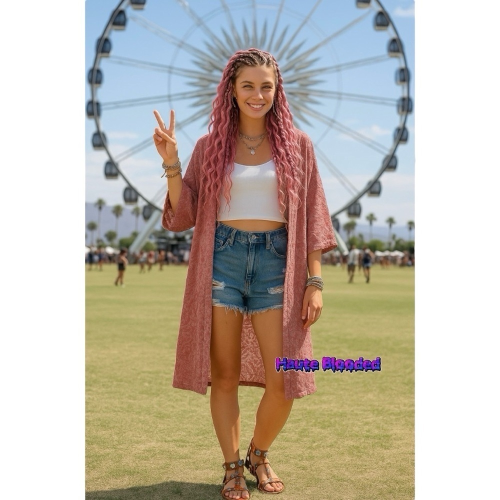 David and Young Duster Pink Crushed Velvet Floral Boho Whimsigoth Festival Beach